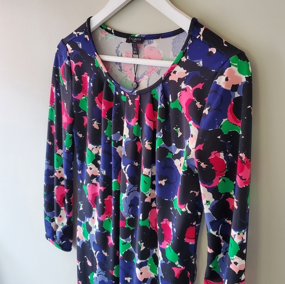NWT Talbots XSP Whimsigoth Retro Floral Artsy 3/4 Sleeve Jersey Knit Shift Dress - Picture 6 of 11